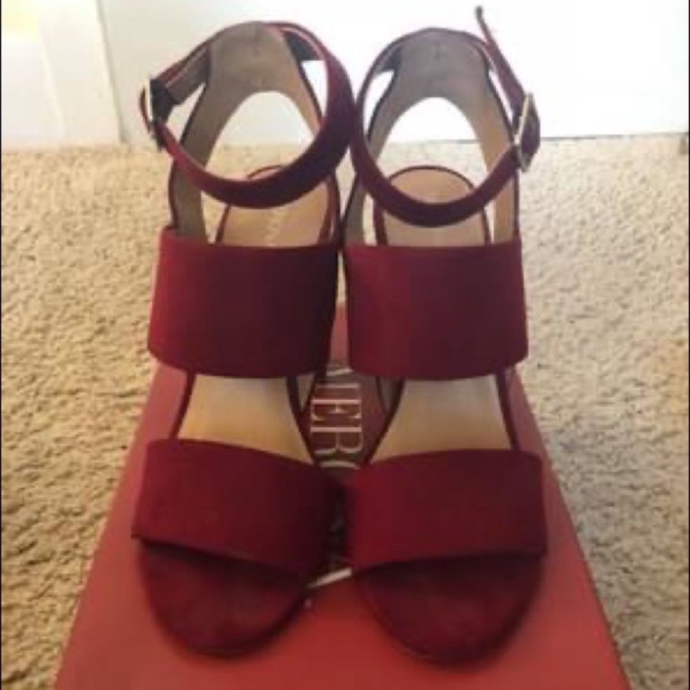 Burgundy block heel sandals
